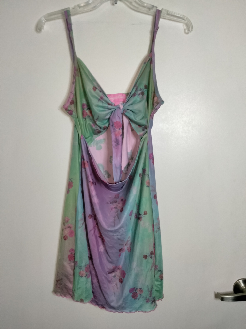 Sugar Thrillz (Size L) Mint & Lavender Floral Cutout Bow Front Sleeveless Dress